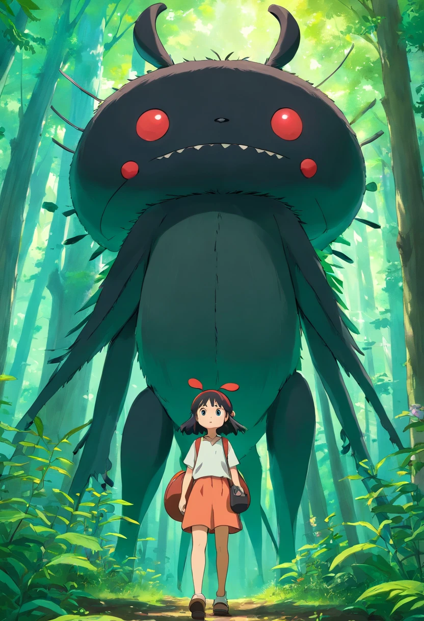 Curious black big one in forest with 3d drawing from head１Headpiece insect