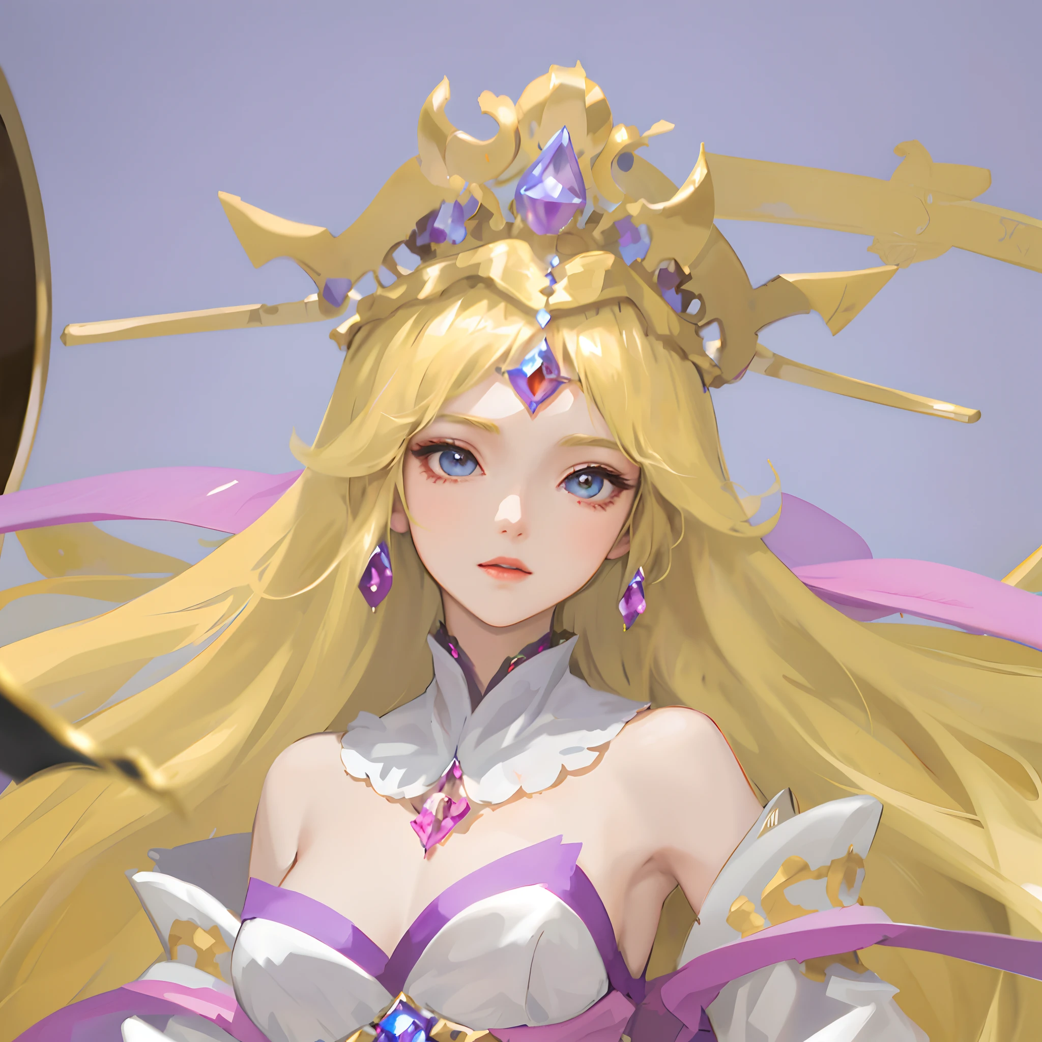 Close-up of a statue of a woman wearing a crown on her head, Anime goddess, Portrait Chevaliers du Zodiaque Fille, a beautiful fantasy empress, Detailed digital anime art, portrait of queen of light, ((a beautiful fantasy empress)), Kushatt Krenz Key Art Women, goddess of time, gilded lotus princess, seraphine ahri kda
