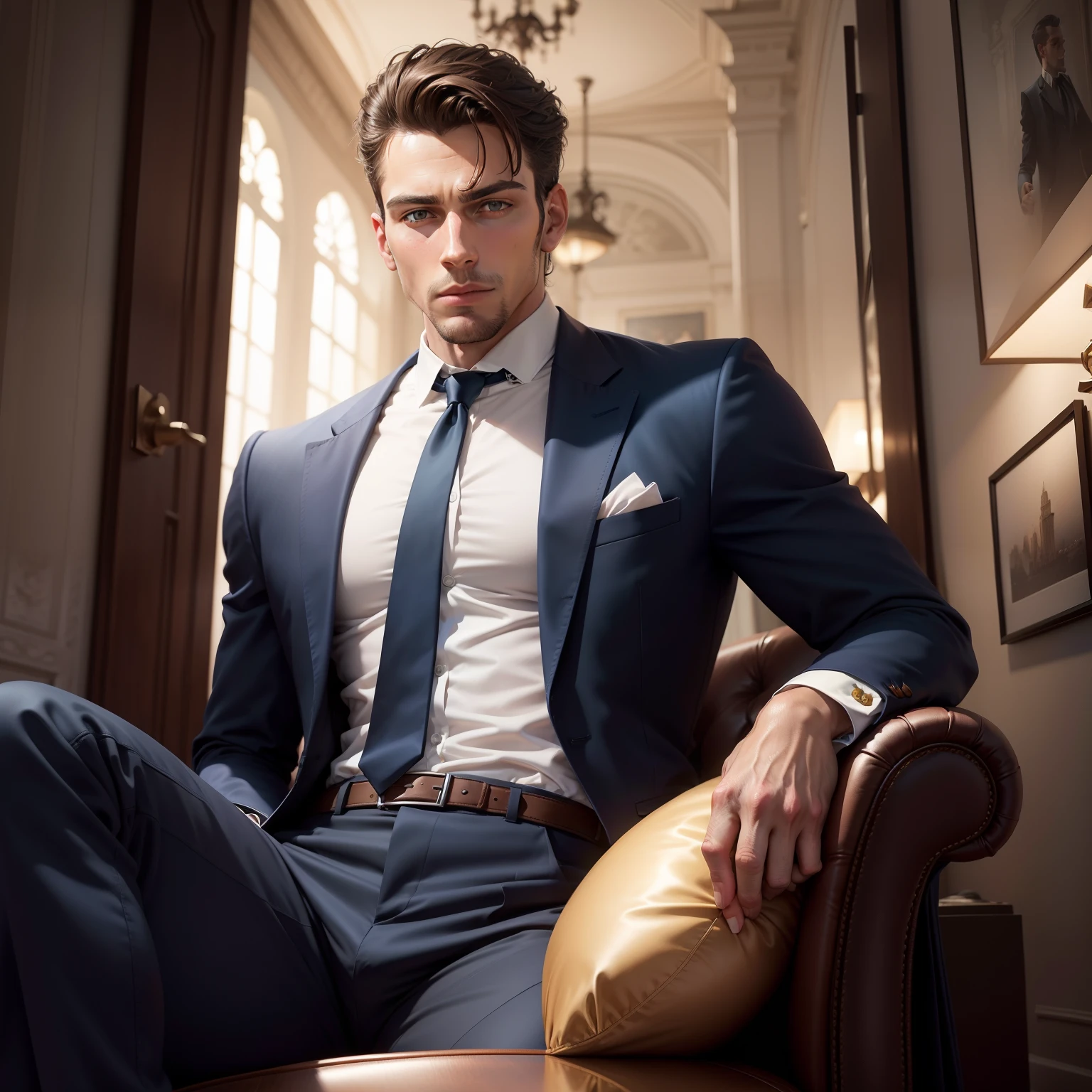 Belle homme, well dressed, photo realist, regarde en face
