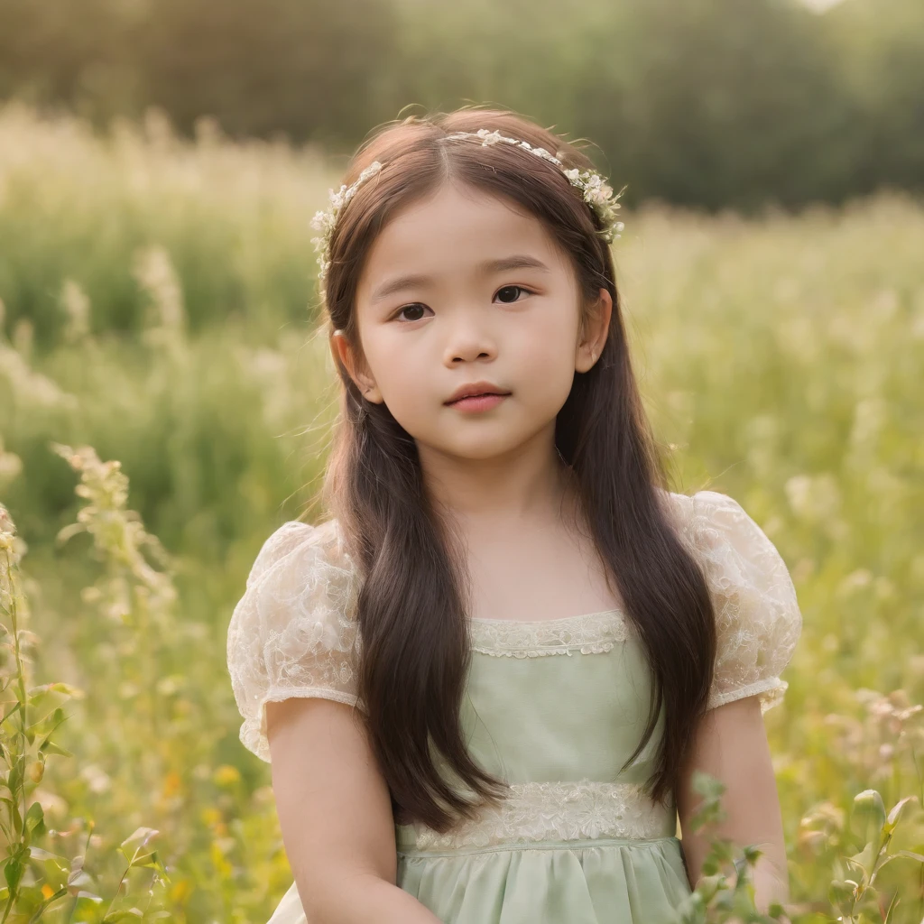 Child, neopop Meadows, in the style of kawaii aesthetic, helios 44-2 58mm f/2, asian-inspired, soft yet vibrant elegant posture