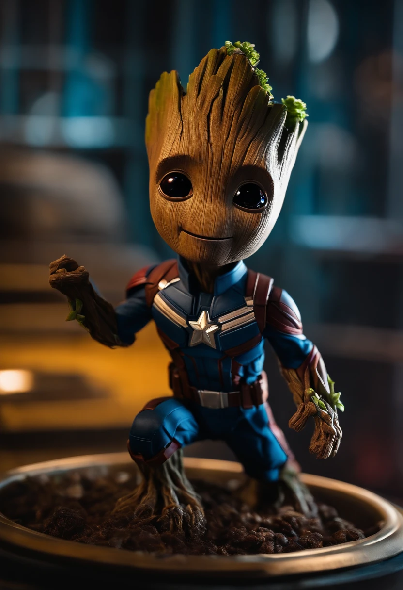 BABY GROOT IN SUITE OF CAPTAIN AMERICA