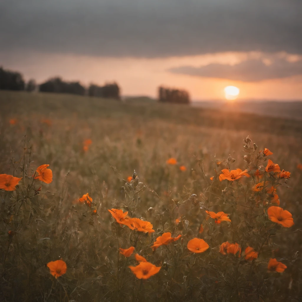 Meadows, dark orange and light gray style, transcendental dream, Hasselblad h6d-400c, when, backlight photography, photo taken with provia, emotional expressionism