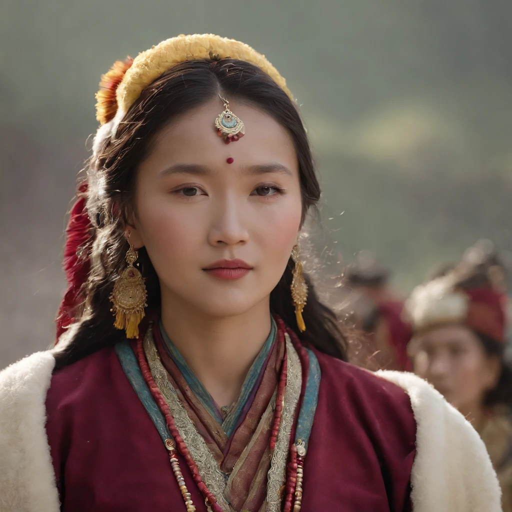 Create a hyper-realistic scene that portrays Khutulun's enduring legacy as a symbol of resilience and power in the Mongolian empire. Capture the respect and admiration of her people, and emphasize the historical significance of her story. --ar 3:4 --q 1 --stylize 500"