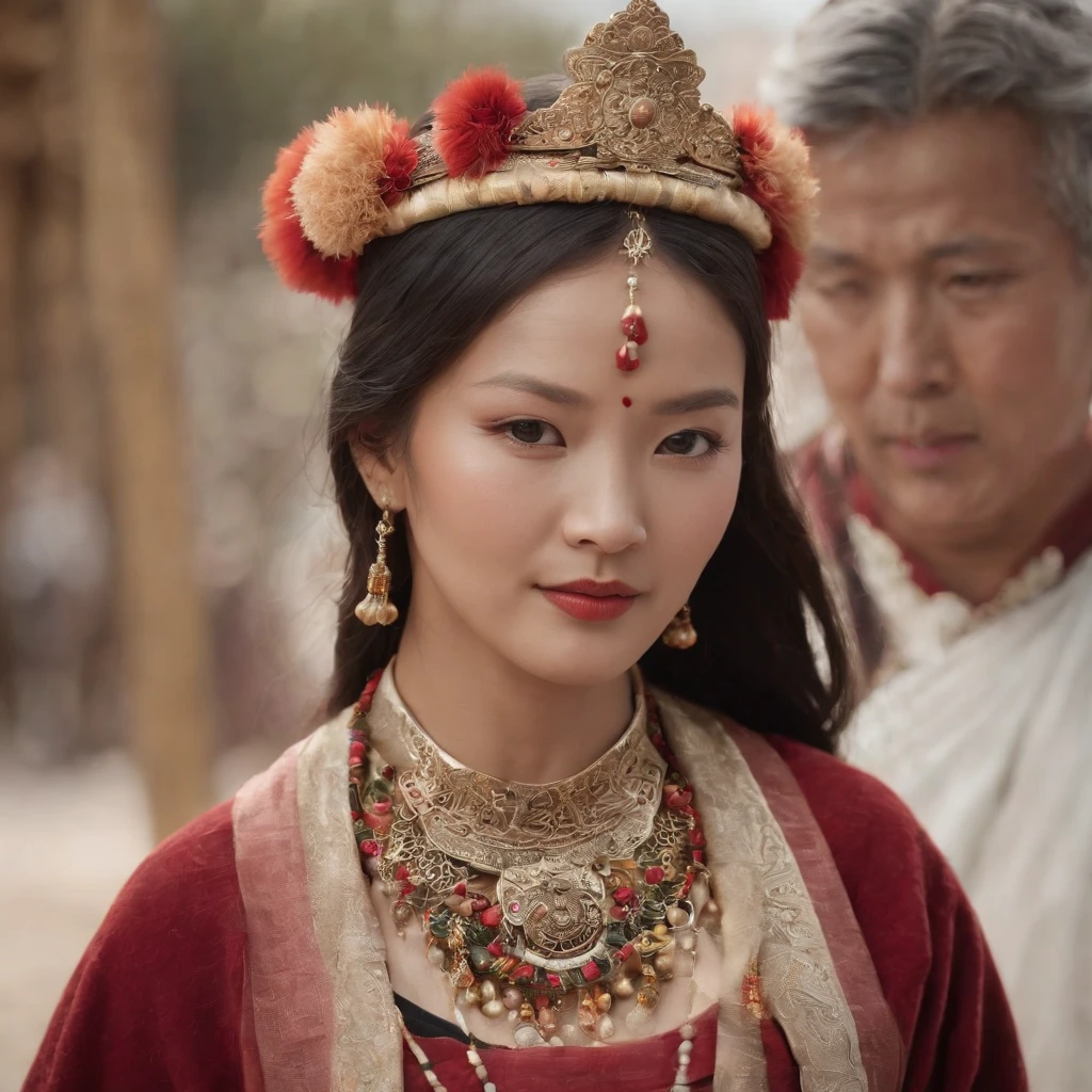 (tmasterpiece,best qualtiy,realisticlying:1.37),(Complex and sophisticated,Highly detailed skin and face),(1girll),独奏,standing on your feet,a beauty girl,Tibetan clothing,Colorful costumes, Fleece collar, Padded collar,High-end Tibetan clothing,Cumbersome Tibetan costume design,Warm clothing,Winter clothing,Appearance Yang Chaoran,Rounded face shape,Gorgeous Tibetan costumes,Cumbersome Tibetan necklace,Cumbersome Tibetan headdress,Colored headband,cinematic pastel lighting,8k wallpaper,Solidarity,art stations,High resolution CG