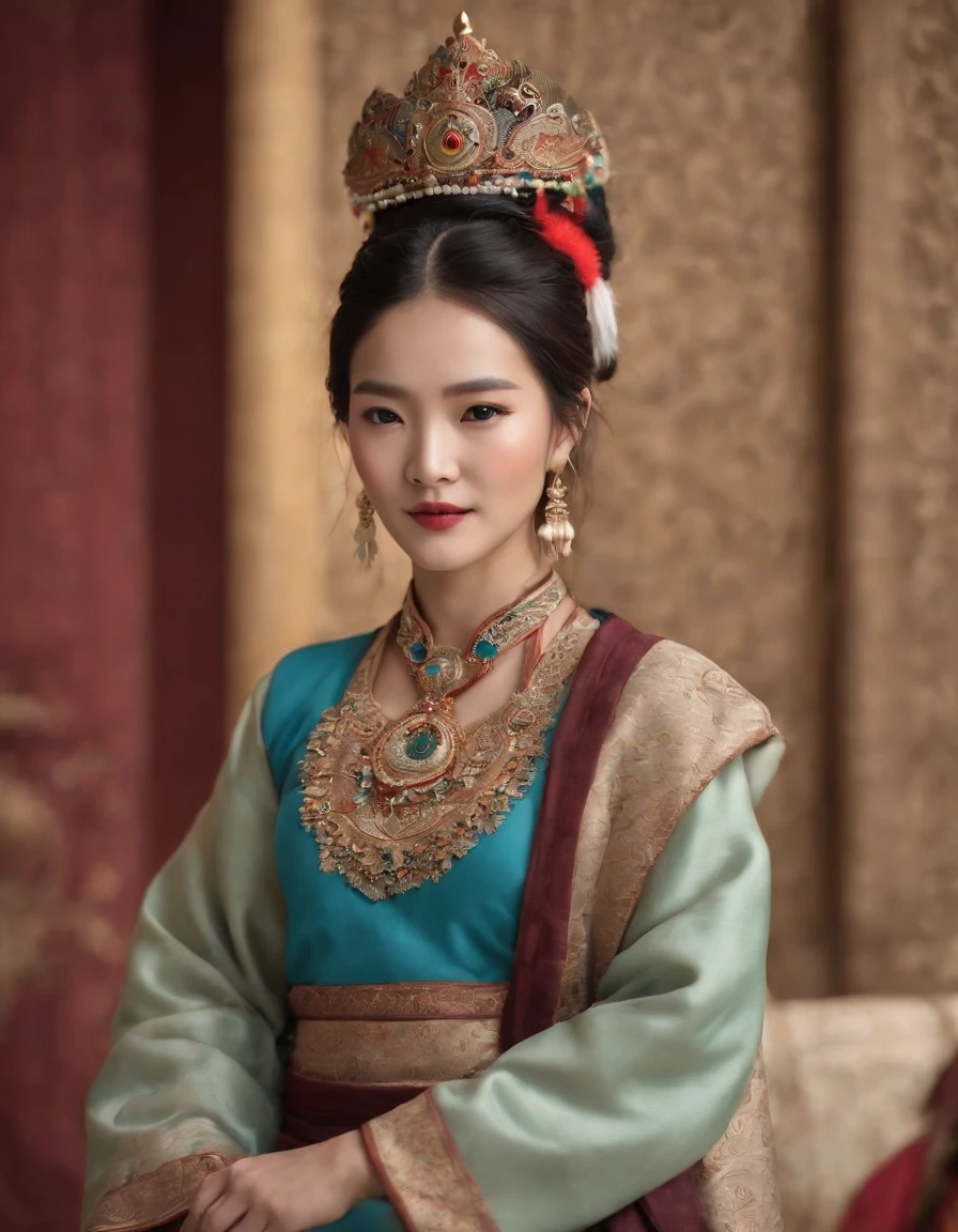 (tmasterpiece,best qualtiy,realisticlying:1.37),(Complex and sophisticated,Highly detailed skin and face),(1girll),独奏,standing on your feet,a beauty girl,Tibetan clothing,Colorful costumes, Fleece collar, Padded collar,High-end Tibetan clothing,Cumbersome Tibetan costume design,Warm clothing,Winter clothing,Appearance Yang Chaoran,Rounded face shape,Gorgeous Tibetan costumes,Cumbersome Tibetan necklace,Cumbersome Tibetan headdress,Colored headband,cinematic pastel lighting,8k wallpaper,Solidarity,art stations,