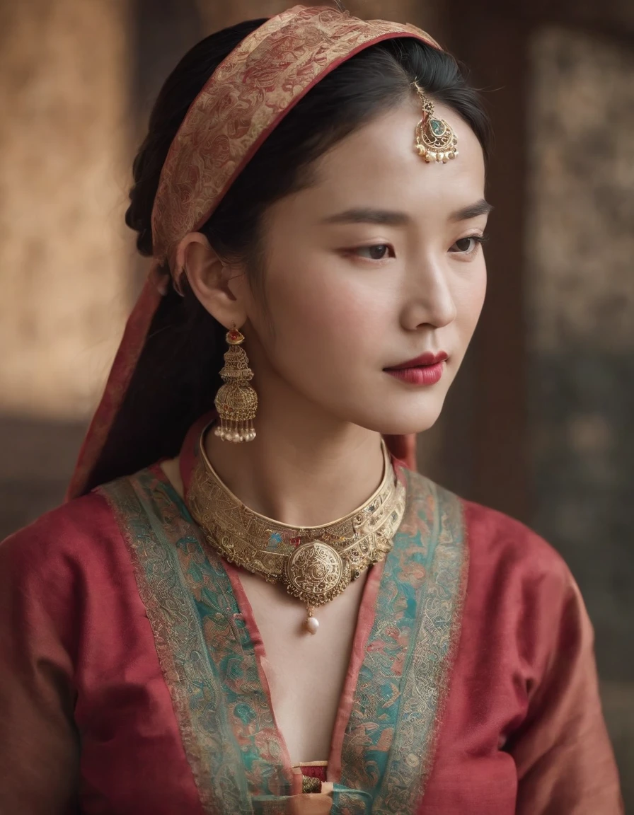 (tmasterpiece,best qualtiy,realisticlying:1.37),(Complex and sophisticated,Highly detailed skin and face),(1girll),独奏,standing on your feet,a beauty girl,Tibetan clothing,Colorful costumes, Fleece collar, Padded collar,High-end Tibetan clothing,Cumbersome Tibetan costume design,Warm clothing,Winter clothing,Appearance Yang Chaoran,Rounded face shape,Gorgeous Tibetan costumes,Cumbersome Tibetan necklace,Cumbersome Tibetan headdress,Colored headband,cinematic pastel lighting,8k wallpaper,Solidarity,art stations,