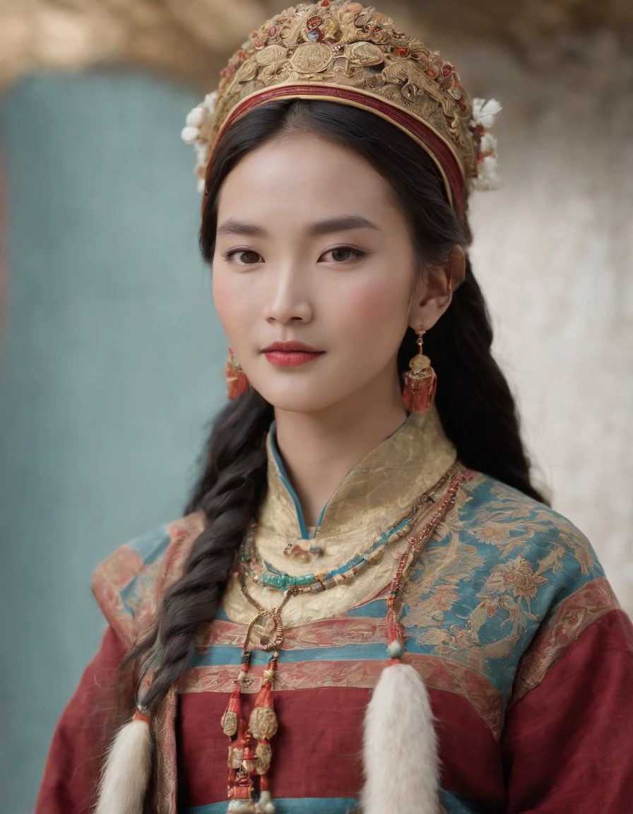 （tmasterpiece，best qualtiy，realisticlying：1.37），（Complex and sophisticated，Highly detailed skin and face），（1girll），独奏，standing on your feet，a beauty girl，Tibetan clothing，Colorful costumes， Fleece collar， Padded collar，High-end Tibetan clothing，Cumbersome Tibetan costume design，Warm clothing，Winter clothing，Appearance Yang Chaoran，Rounded face shape，Gorgeous Tibetan costumes，Cumbersome Tibetan necklace，Cumbersome Tibetan headdress，Colored headband，cinematic pastel lighting，8k wallpaper，Solidarity，art stations，