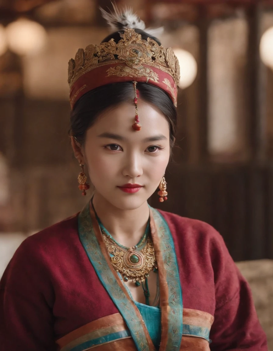 (tmasterpiece,best qualtiy,realisticlying:1.37),(Complex and sophisticated,Highly detailed skin and face),(1girll),独奏,standing on your feet,a beauty girl,Tibetan clothing,Colorful costumes, Fleece collar, Padded collar,High-end Tibetan clothing,Cumbersome Tibetan costume design,Warm clothing,Winter clothing,Appearance Yang Chaoran,Rounded face shape,Gorgeous Tibetan costumes,Cumbersome Tibetan necklace,Cumbersome Tibetan headdress,Colored headband,cinematic pastel lighting,8k wallpaper,Solidarity,art stations,