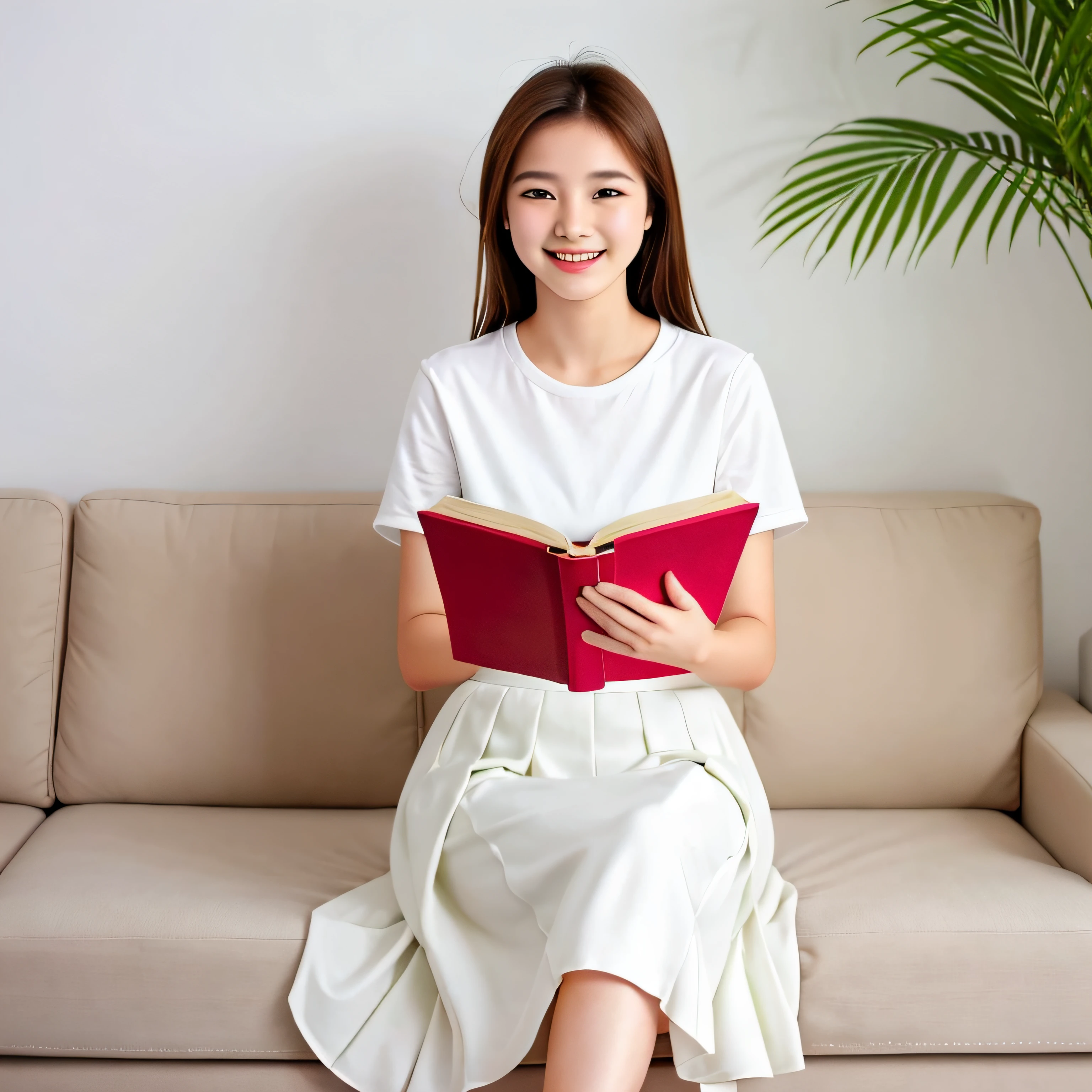 Mature female reading a book, 18 years old, teen, active, smile, gender, white background, long skirt