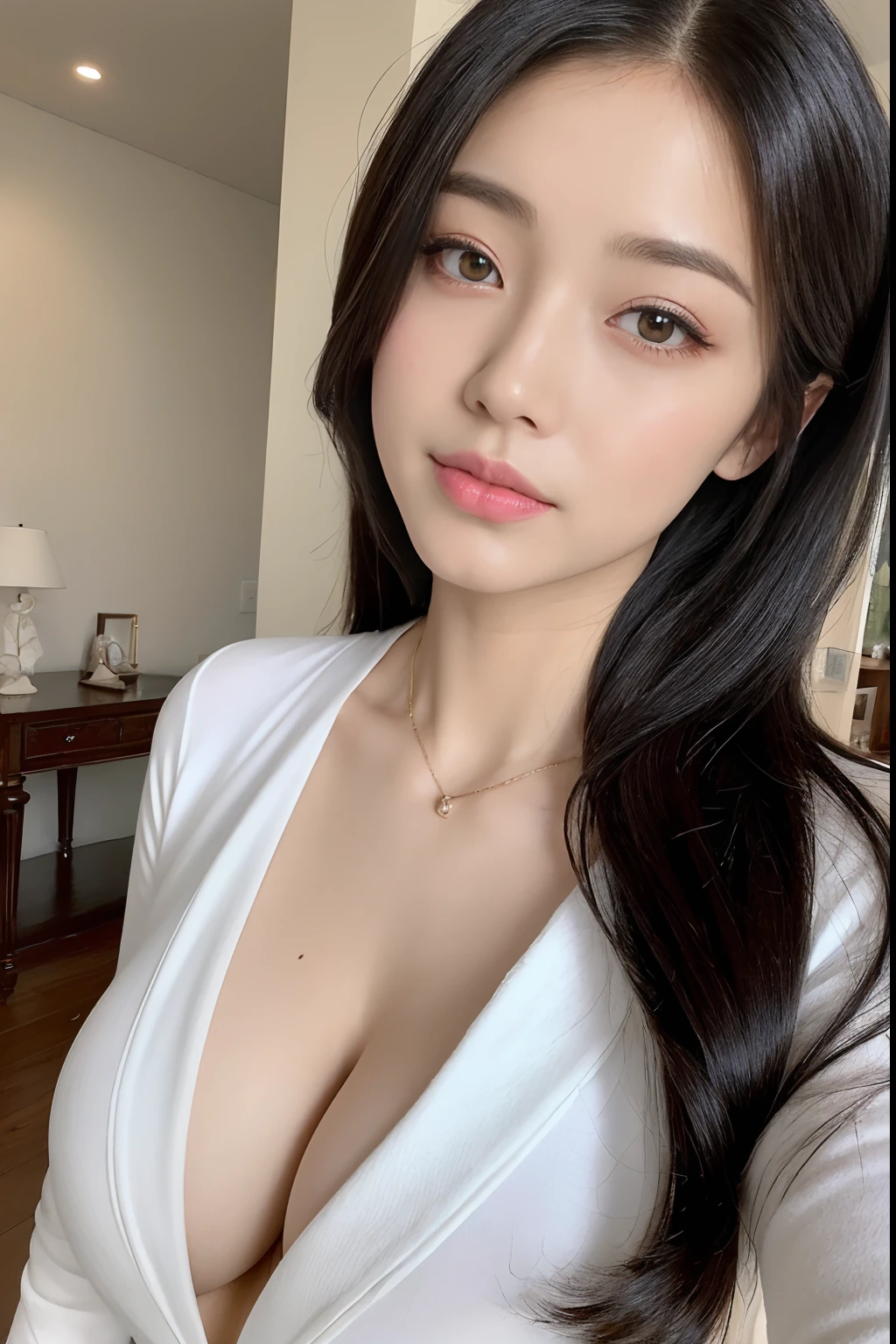 8K、A picture、private,Bare-assed,Bigchest, huge tit, Immortal appearance, big assa, Beautuful Women, modern day, cosplay, One long hair, modern, high qulity.tmasterpiece、top-quality、(Girl with green eyes and gorgeous bright black hair、Beautiful perfect face、))。A beautiful tall woman，Big ass, Soft breasts and fair skin。long leges((Perfect chest:1.4))、((very soft breasts))、 Big，Genital exposure，com rosto detalhado、A detailed eye