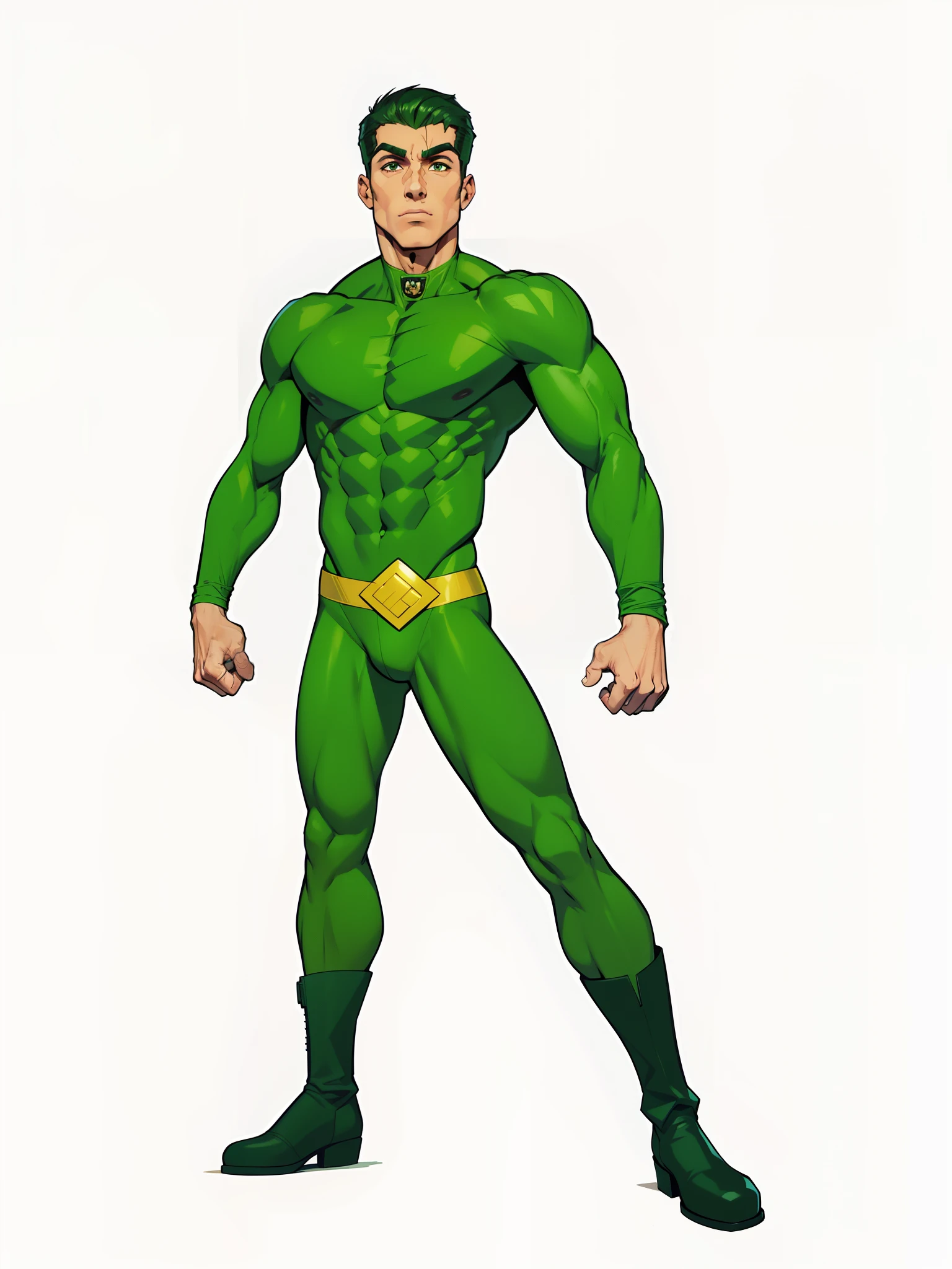 Homem, (careca, militar style), magro, Defined muscles, (colan masculino verde, botas pretas, cinto brasileiro amarelo), disco Rigido, Estilo quadrinhos, cores frias