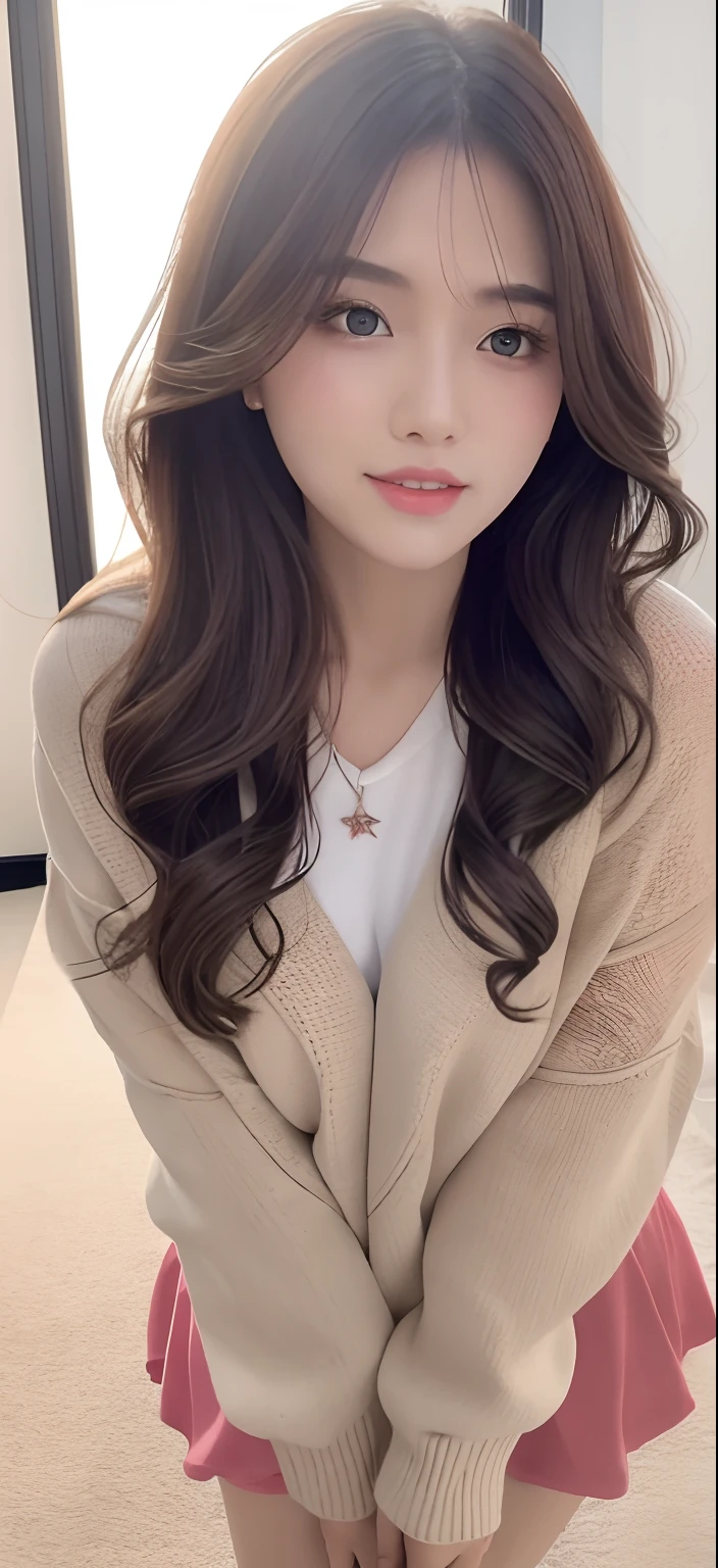 One girl walking on the river、Mix 4、Sweaters、PILLOWS、s lips、I'm smiling,realisitic、a picture_\(Curly\)、独奏、animal stuffed、teddy bears、(​masterpiece)、(Photorealsitic:1.3)、ultra-detailliert、(high detal)The skin:1.2)、(top-quality:1.0)、(超A high resolution:1.0)、(Orchan-6500:0.3)、Wavy detailed hair、length hair、rays of sunshine、(Beautiful detailed makeup)、(sexual excitement、red blush、Rough breathing:1.0) )、(soft glow bloom:0.5)、full body Esbian