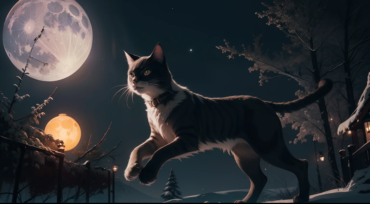 concept-art，No Man，eine Katze，Bright moon，the night，Festive atmosphere，Moon cake，kosmos，Fantastical，offcial art，Unity 8k壁纸，ultra - detailed，Aesthetics，tmasterpiece，best qualtiy，realisticlying