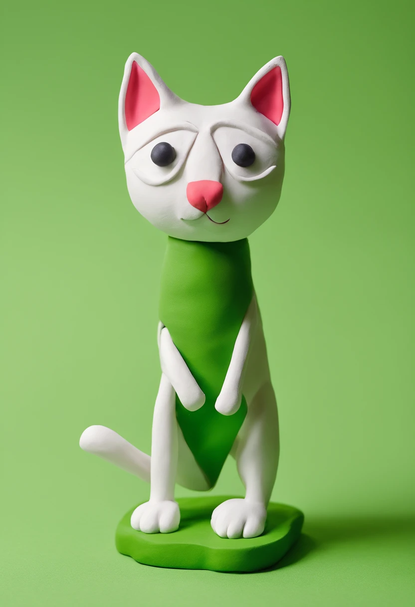 a 3D cat in Shawn the Sheep style in T pose full body on plain green background