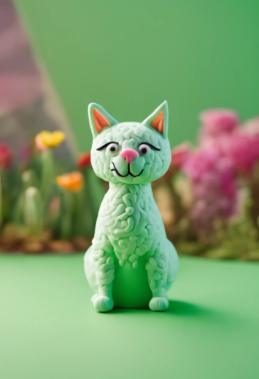 a 3D cat in Shawn the Sheep style in T pose full body on plain green background