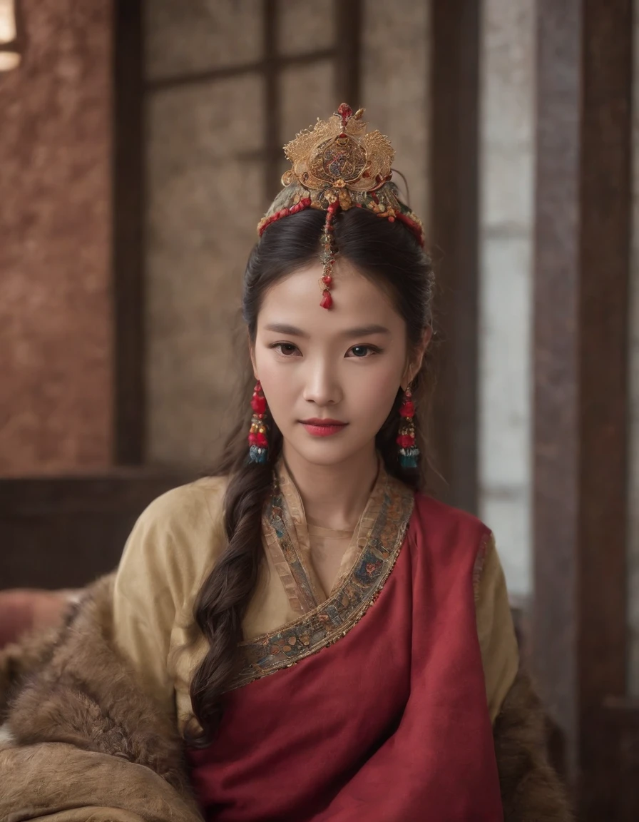（tmasterpiece，best qualtiy，realisticlying：1.37），（Complex and sophisticated，Highly detailed skin and face），（1girll），独奏，standing on your feet，a beauty girl，Tibetan clothing，Colorful costumes， Fleece collar， Padded collar，High-end Tibetan clothing，Cumbersome Tibetan costume design，Warm clothing，Winter clothing，Appearance Yang Chaoran，Rounded face shape，Gorgeous Tibetan costumes，Cumbersome Tibetan necklace，Cumbersome Tibetan headdress，Colored headband，cinematic pastel lighting，8k wallpaper，Solidarity，art stations，