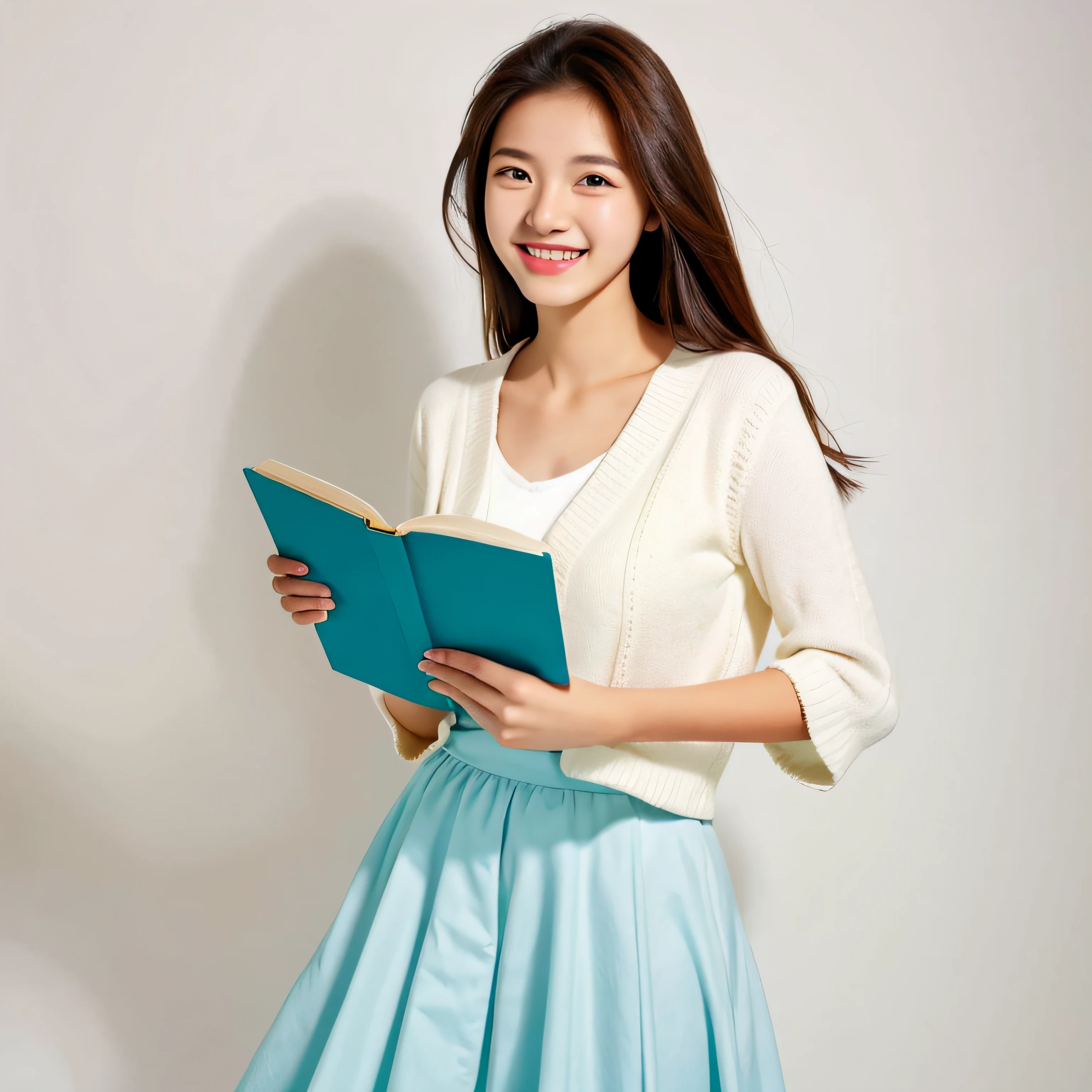 Mature female reading a book, , teen, active, smile, gender, white background, long skirt