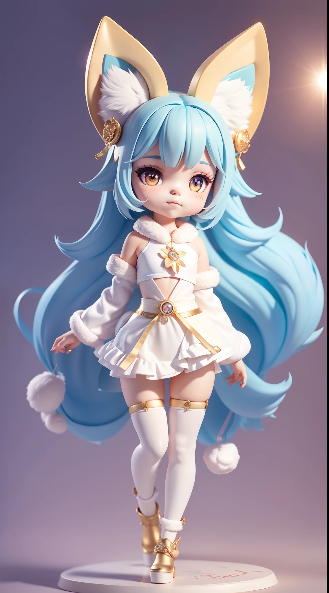 lens flare glow,Cute fox makeup,Fluffy little fox,White fur,Thin waist narrow waist,fox ear,paw shoes,The look of the kawaii,Flat-chested little sister,slimfigure,There is a small notch in the leg,Navy blue hair,Golden pupils