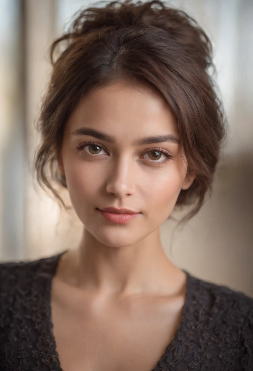 Hot Latina Beauty Woman、brown haired、Brown eyes、bath robe、Red Rouge、Bedrooms、电影灯光、indirect lighting、(masterpiece), (realistic), (photorealistic: 1.2), (raw photo: 1.2), (best quality: 1.2), (detailed face: 1.4), (beautiful detailed eyes: 1.2), (detailed hair)