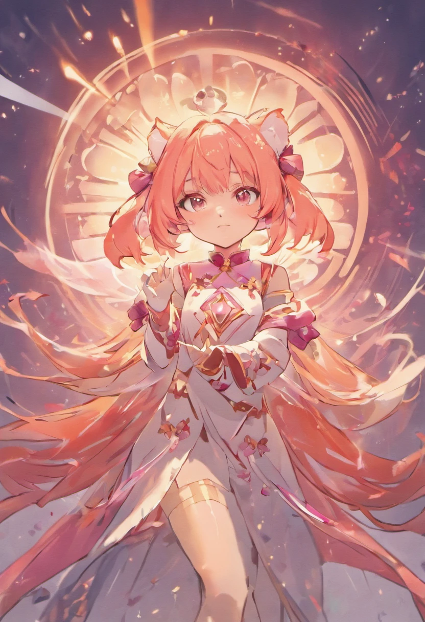 (White background:1.4),(The face of the girl's head, Eyes open, Long pink hair,pink fox ears,There are 9 fluffy fox tails,The tail has a fiery red color at the end, Oriental elements),(Chinese Illustration:1.3,paper art:1.3, Quilted Paper Art:1.2),( Reasonable design, Clear lines, High Sharpness,Best Quality, Very detailed, masutepiece, Movie Light Effects, 4K )