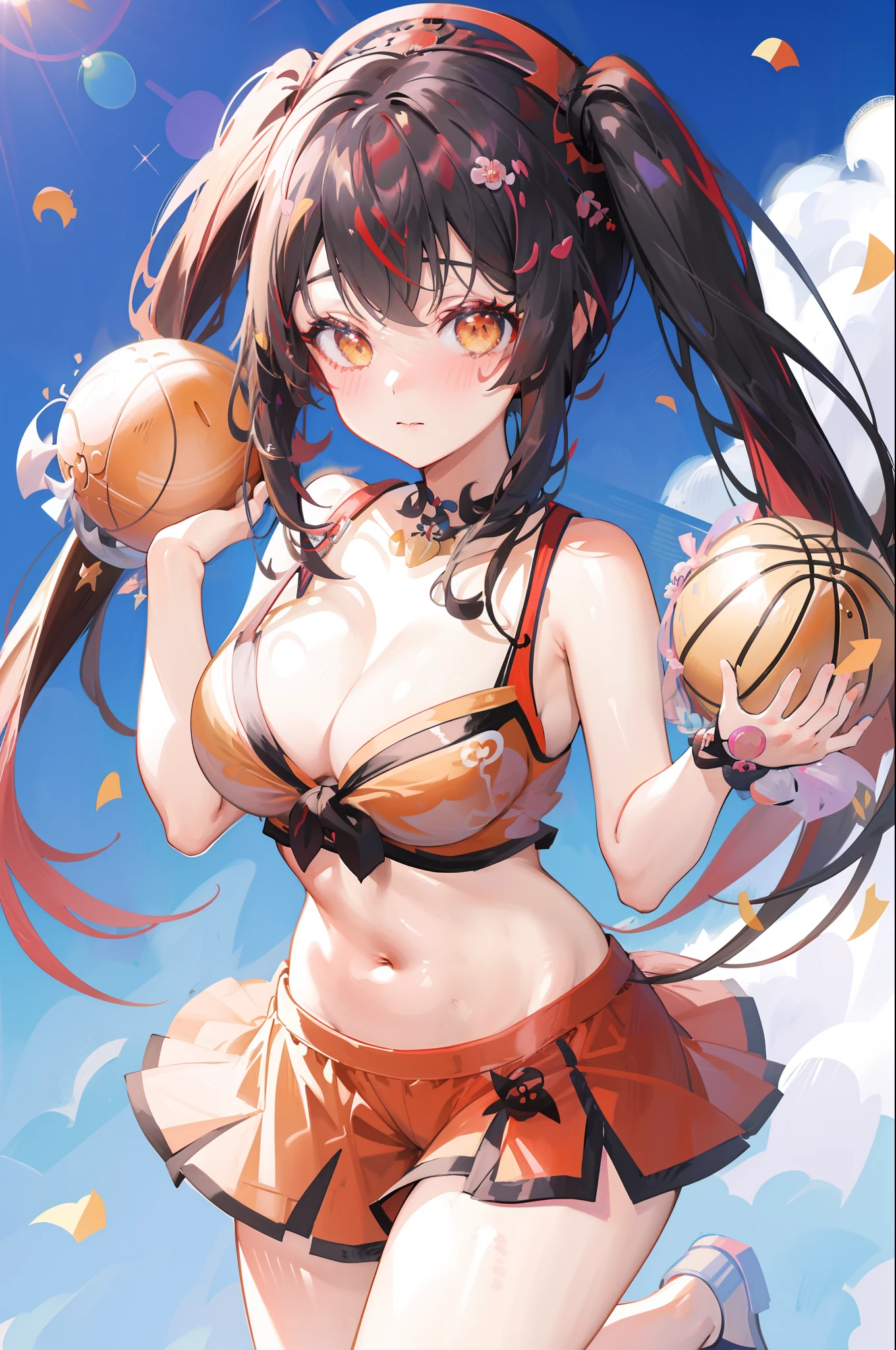 a woman in a bikini top and shorts holding a basketball, seductive anime girl, anime moe artstyle, ecchi anime style, anime visual of a cute girl, (anime girl), attractive anime girl, anime best girl, anime goddess, ayaka genshin impact, female anime character, splash art anime loli, kantai collection style, high quality anime artstyle