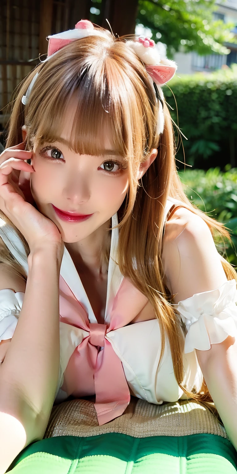 masterpiece, Highest quality, Highly detailed illustration, Beautiful face in every detail, Perfect Anatomy, Realistic,woman,high school student,cute,(Large Breasts、Be open-minded),cute笑顔,On a deserted tropical beach,