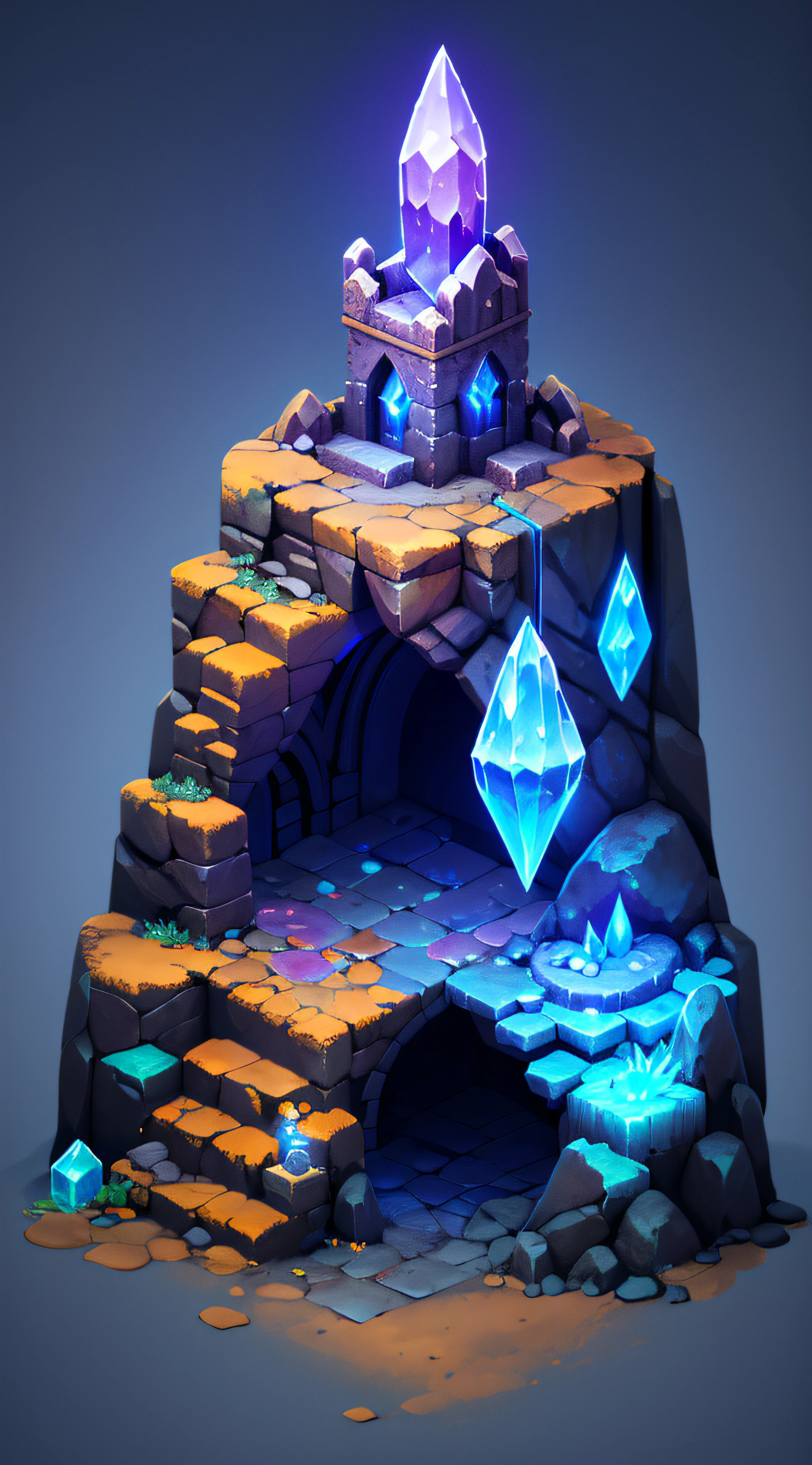 ((masterpiece,best quality)), absurdres , Isometric_Setting, cave, crystal, magic, glowing,