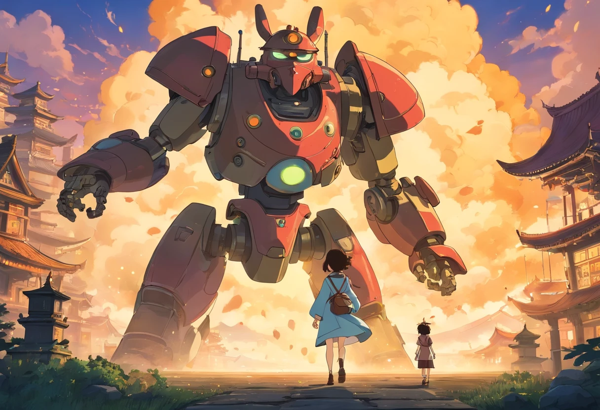 Chinese ink style,Steampunk world,Huge steam mecha and Hanfu girl,Spray steam,Ink animation art,Ink comic art,water ink,ink,Smudge,8K,Delicately portrayed,Works of masters