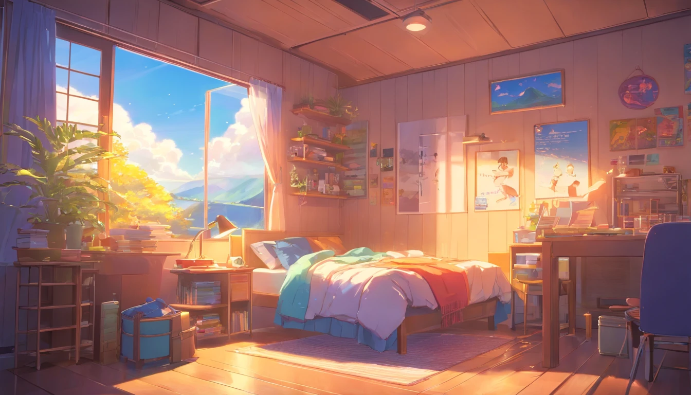 (Pixar style),A model of a cozy small room, miniature figure model, light source from right to left, Rumbrandt lighting, light source from right to left, (isometric view), (top-down), realistic scale, post-processing, ((orthogonal perspective)), super detail, realistic, super realistic, realistic render, rainbow color, glitter
