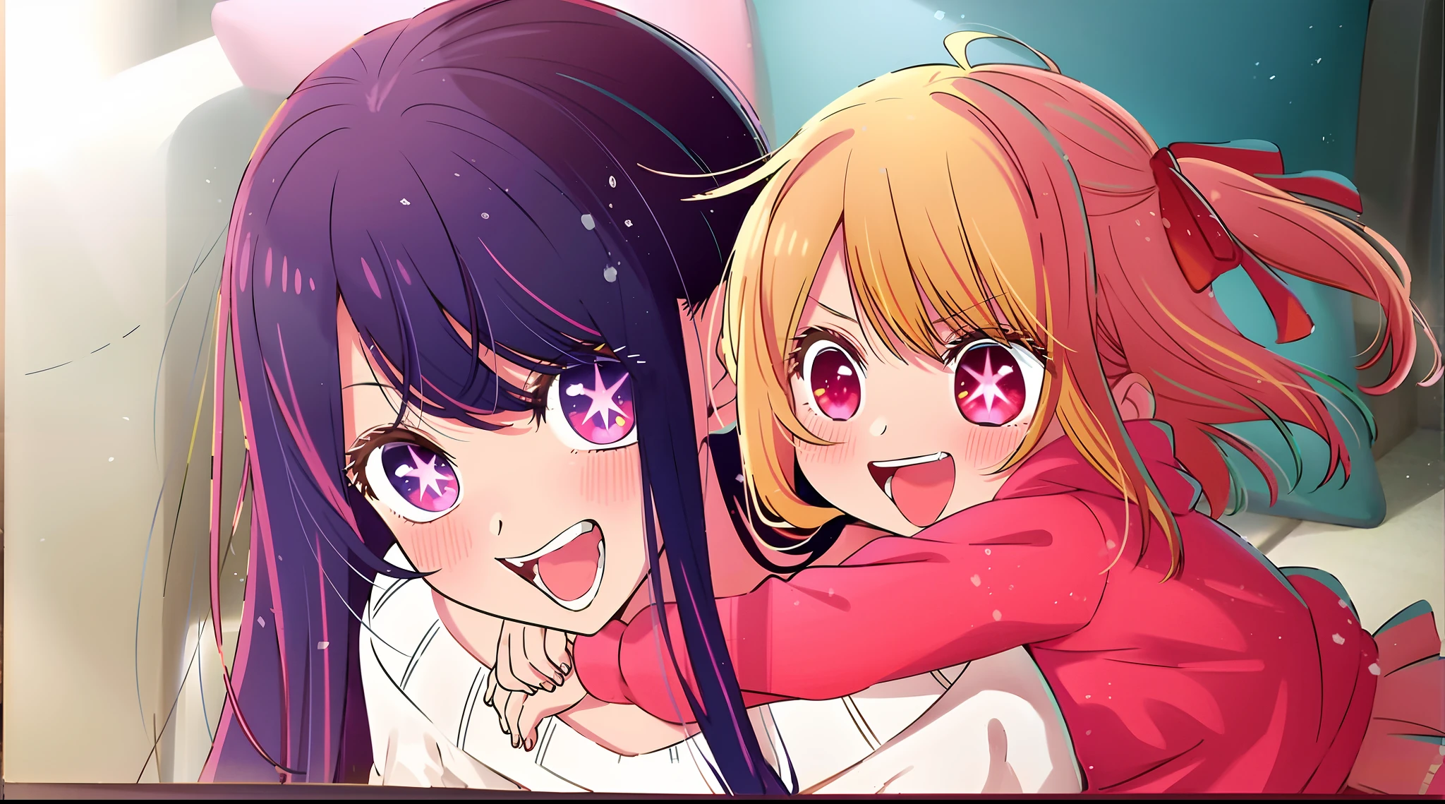 anime characters hugging each other in a room, ecchi anime style, two beautiful anime girls, shoujo manga, anime visual of a cute girl, yuruyuri, hololive, shoujo romance, anime girls, shirabii, anime best girl, ecchi, slice of life anime, anime! 4 k, anime! 4k, nagatoro