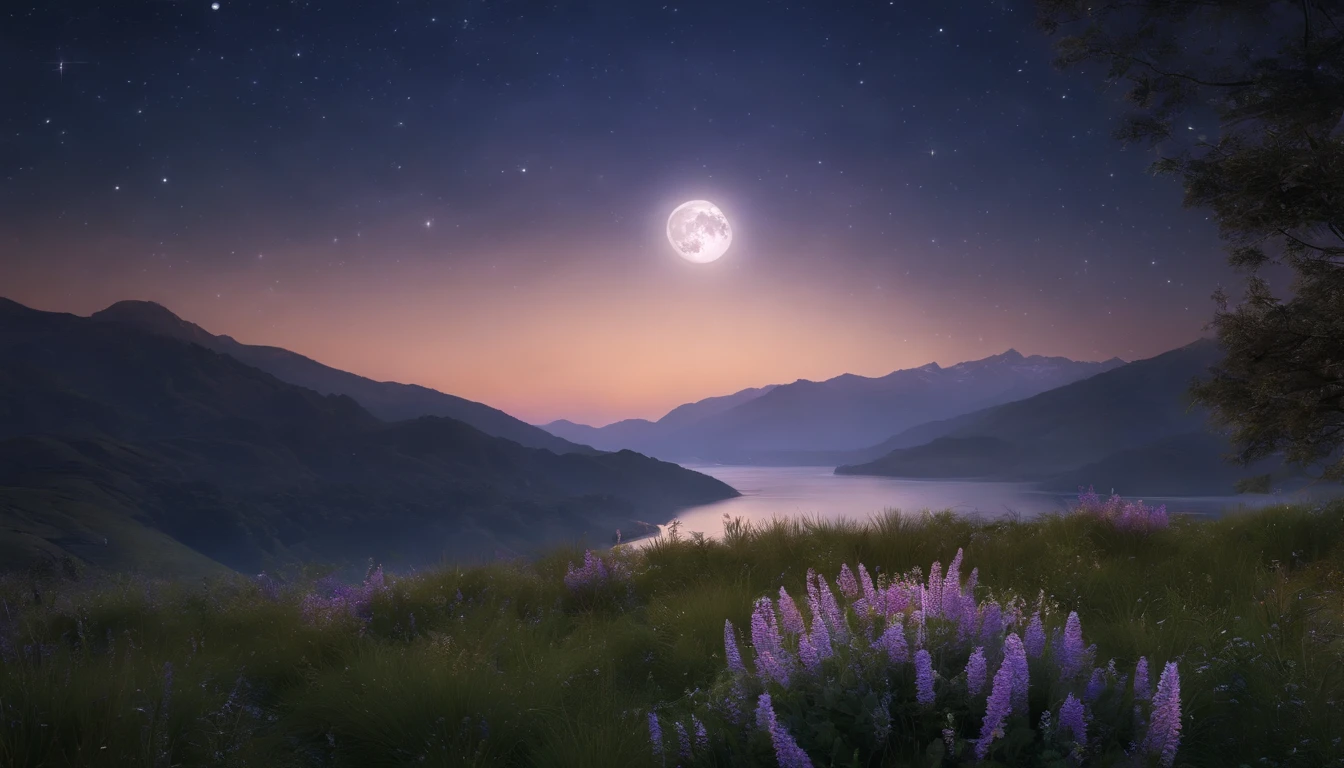 (best quality,4k,8k,highres,masterpiece:1.2),ultra-detailed,(realistic,photorealistic,photo-realistic:1.37),tranquil natural scenery,soft nighttime backdrop,blue or soft purple,beautiful and minimalistic icons or illustrations,sleep,nature or relaxation,stars,moon,feathers,flowers