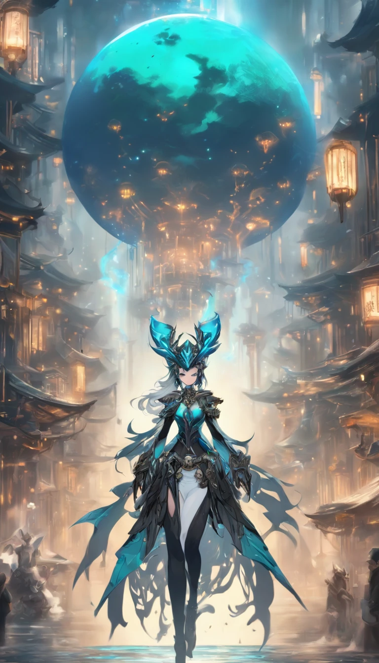 Chinese ink style,Steampunk world,Huge steampunk warframe girl,Jet steam is suspended in the city air,Ink animation art,Ink comic art,water ink,ink,Smudge,8K,Delicately portrayed,Works of masters,Black and white,Fine face,super-fine,Ultra photo realsisim