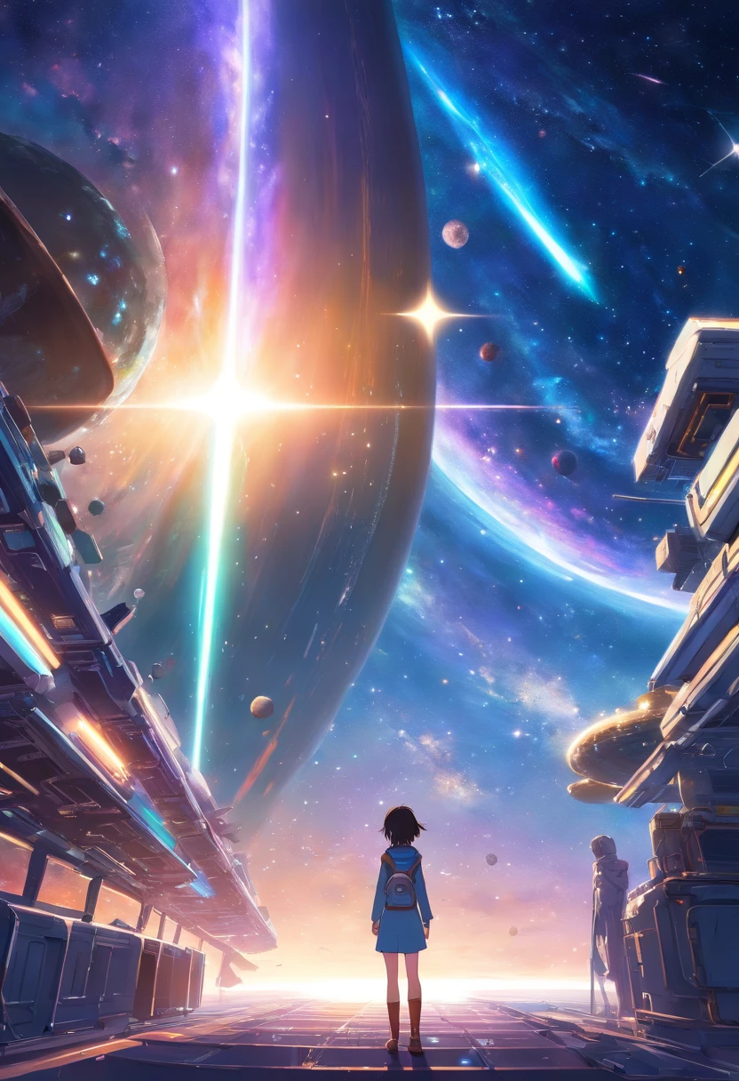 Universe, galaxy, deep space, interstellar spaceship (small), starlight, grand, deep, future technology, war, realism
