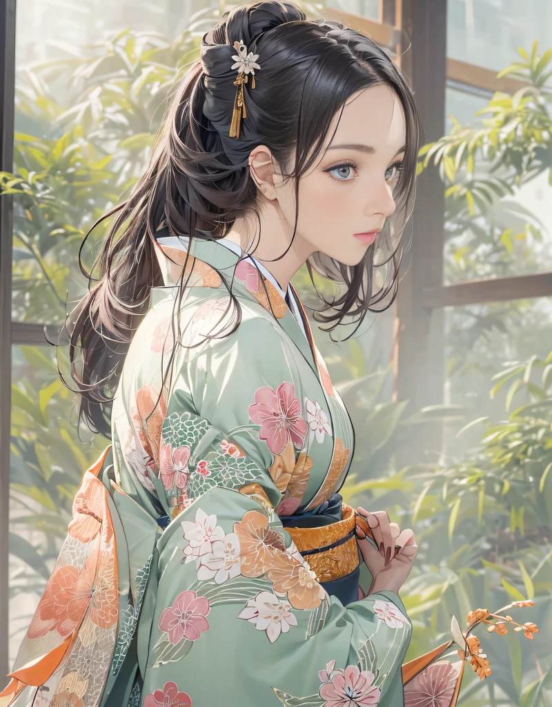 (Beautiful model in Japanese kimono commercial, beautiful straight long black hair), solo, ((face is 80% beauty and elegance, 20% pretty and cute:1.5)), (She is a half Eastern European and half Asian model), clear eyes, (detailed eyes, light green eyes, bright pupils), Double Eyelids, (sexy lips with a little thickness:1.2), ((super detailed and incredibly high resolution thin undergarment Kimono:1.2)), Highly Detailed Face Texture, striking body shape, curvy and very attractive woman, high-resolution RAW color photo pro photo, BREAK ultra high-resolution textures, High-res body rendering, big eyes, unparalleled masterpiece, incredible high resolution, super detailed, stunning ceramic skin, BREAK ((Facing back to show the pattern of the Kimono:1.5)), ((She wears a kimono that is worn under the kimono called a 'Hadajuban':1.5)), ((This kimono is made of white thin fabric:1.2)), (This kimono is so thin that her beautiful skin color shows through), (Finely crafted classic Japanese underwear kimono), ((The pattern is light pink with a running water pattern):1.2), ((A very thin kimono that is elaborately and elegantly made)), (Taken in a Japanese-style room with tatami mats in the morning)) BREAK ((Best Quality, 8k)), Crisp Focus:1.2, (Layer Cut, Big:1.2), (Beautiful Woman with Perfect Figure:1.4), (Beautiful and elegant rear view:1.3), Slender waist, (Correct hand shape:1.5), (Full body shot | cowboy shot)