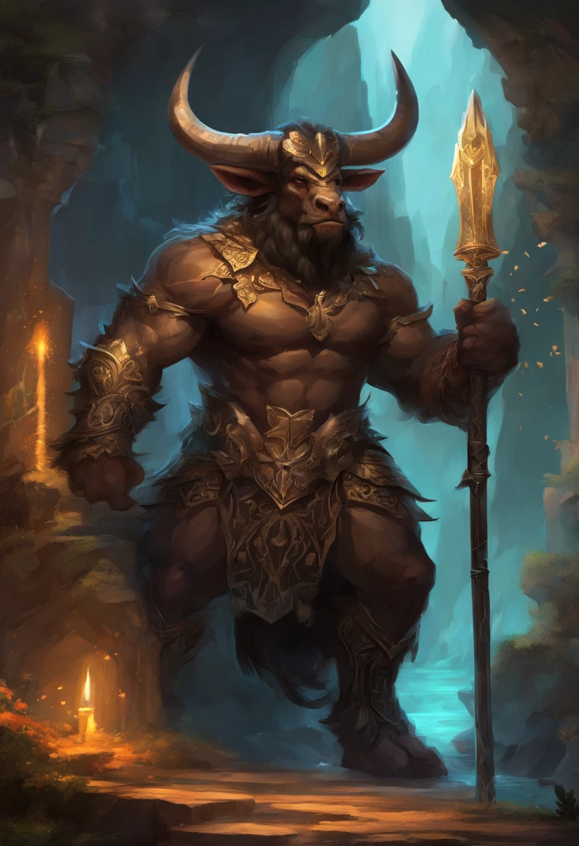 Chibi, cute little、Thunderbolt(Black Minotaur:1.5)，Who has an ax（Black Minotaur Monster：1.8），Cow standing with an ax，Painful expression，(Raise your head to the sky and roar:1.8)，funk，shudder，Gothic，barroco，（The arc was freed from the hands of a female mage），Current Spreads，Medieval landscape，Fantastical，4K，best qualtiy，primitive，（(Ultra-detailed and precise details))，Power Hero & Magic 3，Fantastical，The background is the canyon plain，The scene is impressive