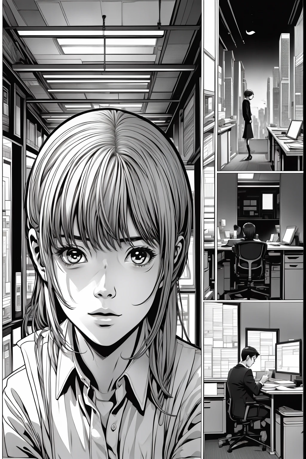 comic strip, 1girll,1boys,Office