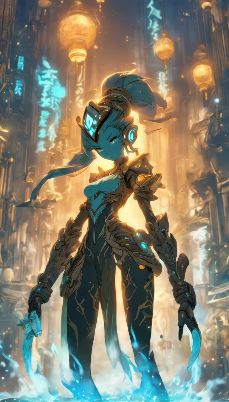 Chinese ink style,Steampunk world,Carved steampunk warframe girl,Jet steam is suspended in the city air,Ink animation art,Ink comic art,water ink,ink,Smudge,8K,Delicately portrayed,Works of masters