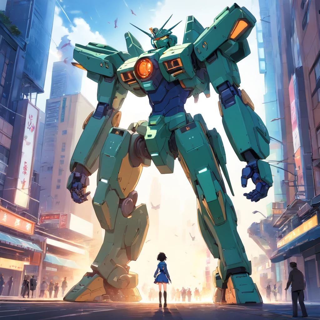 1mecha，Pacific Rim，Sense of oppression，The city of the future，Fight monsters，，Masterpiece，hyper HD，16k，structurally correct, extra tall mecha
