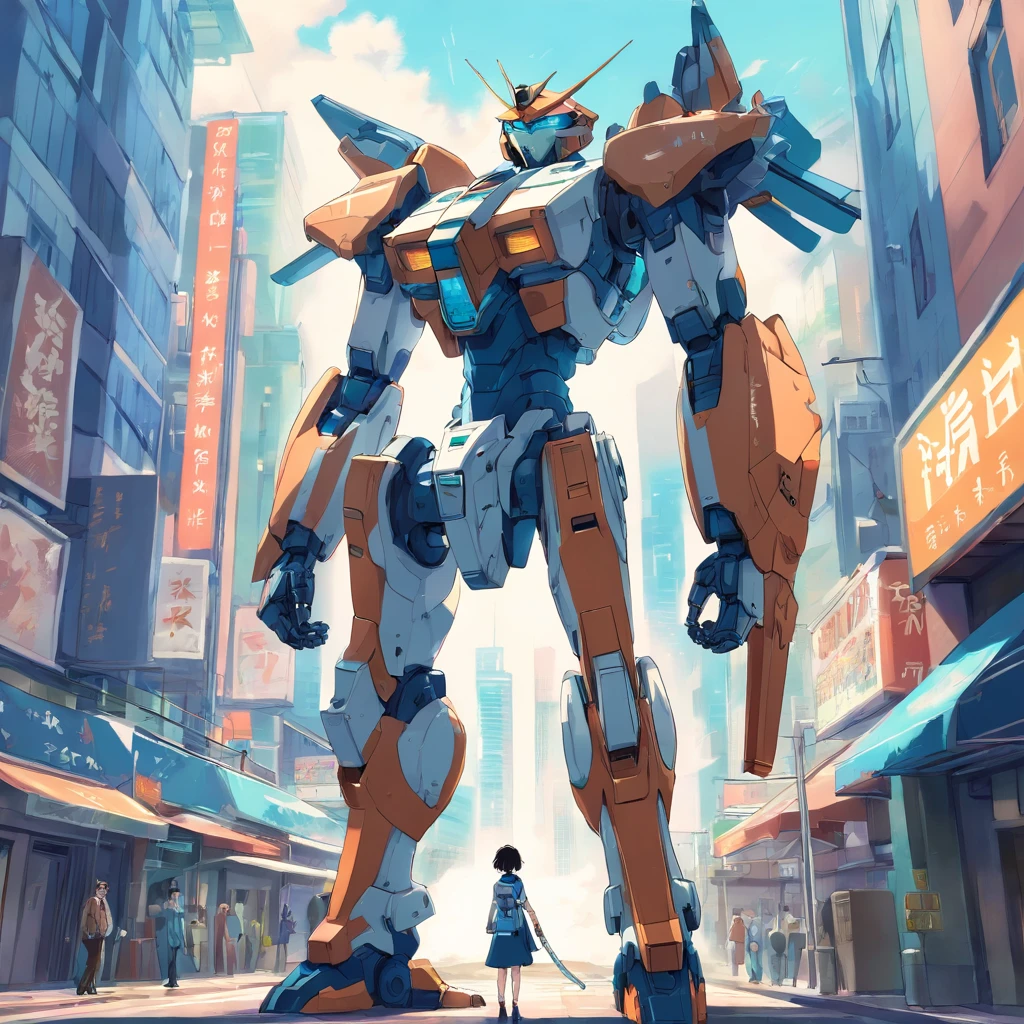 1mecha,Pacific Rim,Sense of oppression,The city of the future,Fight monsters,,Masterpiece,hyper HD,16k,structurally correct, extra tall mecha