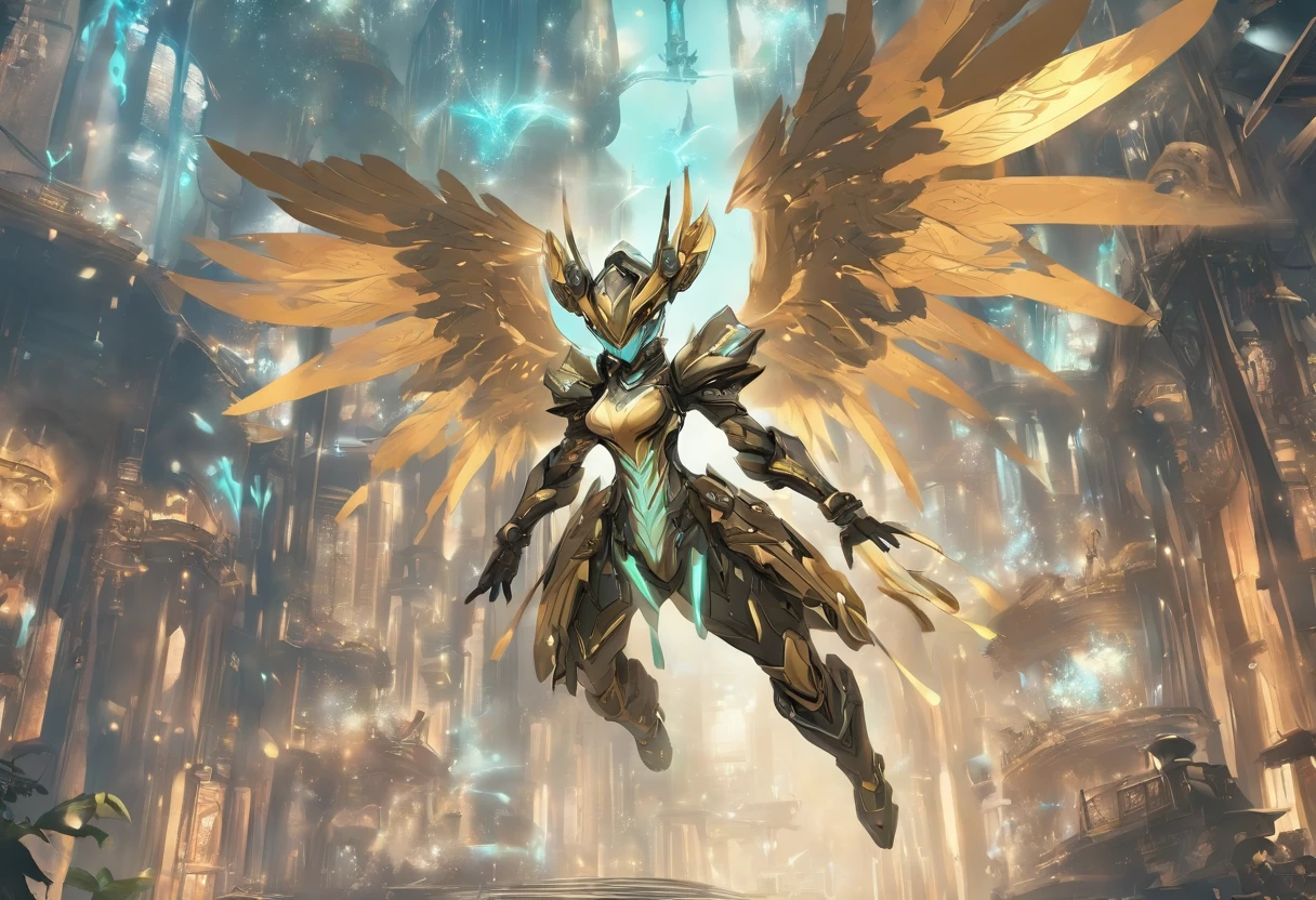Chinese ink style，Steampunk world，Carved steampunk warframe girl，giant mechanical wings，Jet steam is suspended in the city air，Ink animation art，Ink comic art，water ink，ink，Smudge，8K，Delicately portrayed，Works of masters