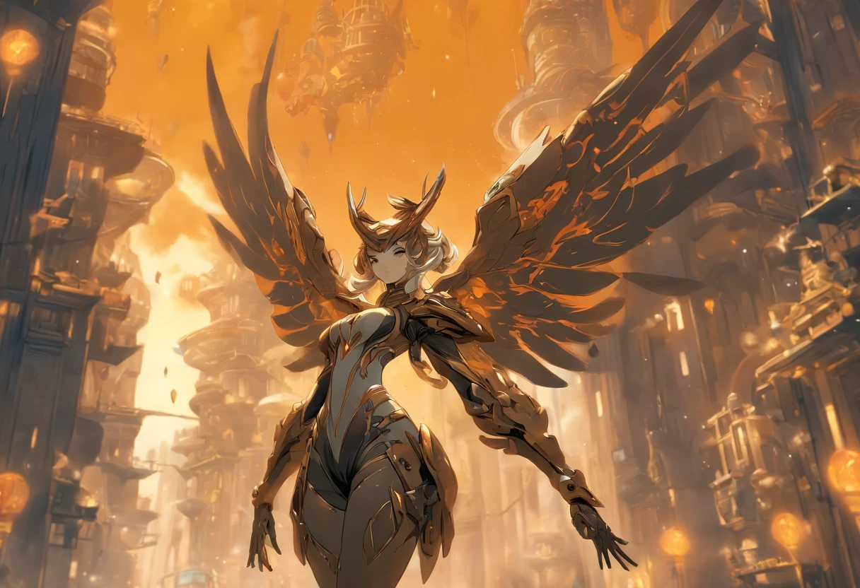 Chinese ink style,Steampunk world,Carved steampunk warframe girl,giant mechanical wings,Jet steam is suspended in the city air,Ink animation art,Ink comic art,water ink,ink,Smudge,8K,Delicately portrayed,Works of masters