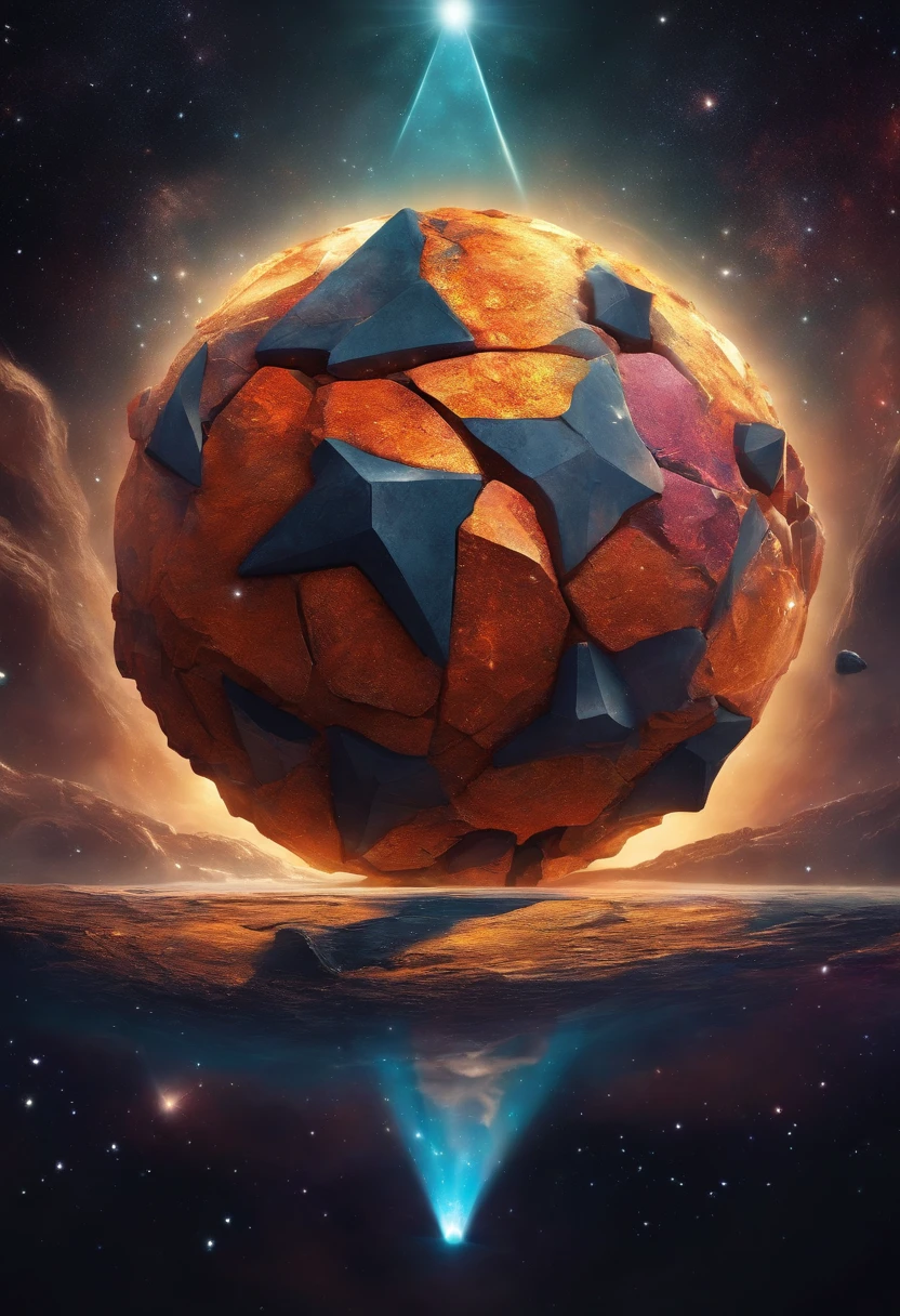Un asteroide encadenado arrastrando una estrella, logotipo, estilo caricatura, arte abstracto