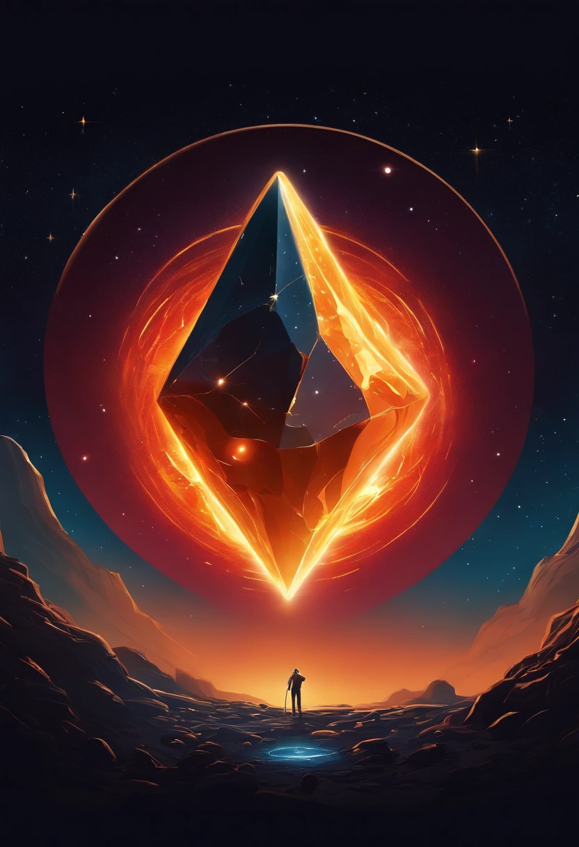 Un asteroide encadenado arrastrando una estrella, logotipo, estilo caricatura, arte abstracto