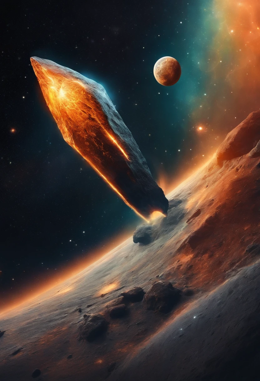 Un asteroide encadenado arrastrando una estrella, logotipo, estilo caricatura, arte abstracto