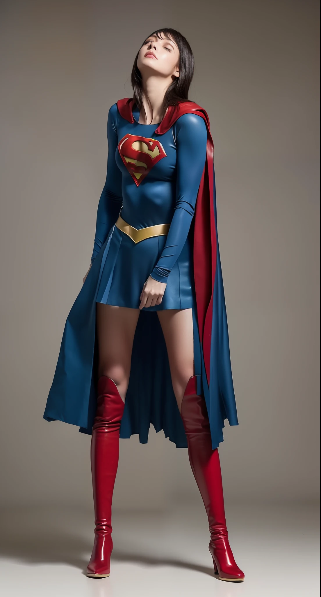 (((Make the most of the original image)))、(((Supergirl Costume)))、(((lustrous dark hair)))、(((Suffering)))、(((Feet must necessarily be worn with black tights)))、(((Eyes closed)))、(((You need to wear red boots)))、((Top image quality、8K))、((top-quality、8K、masterpiece:1.3))、Crisp focus:1.2、Beautiful woman with perfect body shape:1.4、Slender Abs:1.2、((layers-Cut、large boob:1.2))、a wet body:1.5、Highly detailed facial and skin texture、