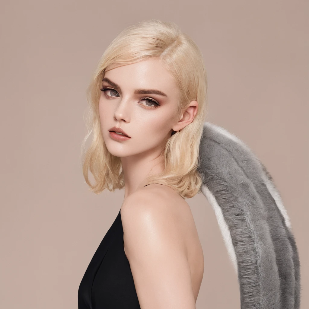 Girls with celebrity style clothes, blond hairbl，chanel，long eyelasher，full bodyesbian，Look to the lens，