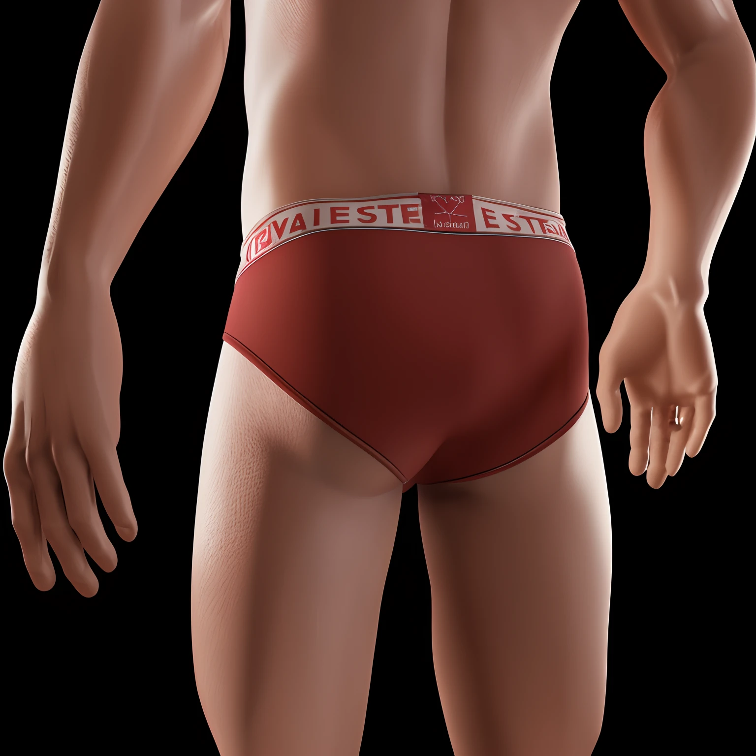 a close up of a man in a red underwear with a black background, red realistic 3 d render, 3d render of a man's body, extreme detail skin, photorealistic perfect body, bryce 3 d style, in style of ultra high detail, realistic flesh texture, extreme realistic detail, old cgi 3 d rendered bryce 3 d, shirtless :: high detail