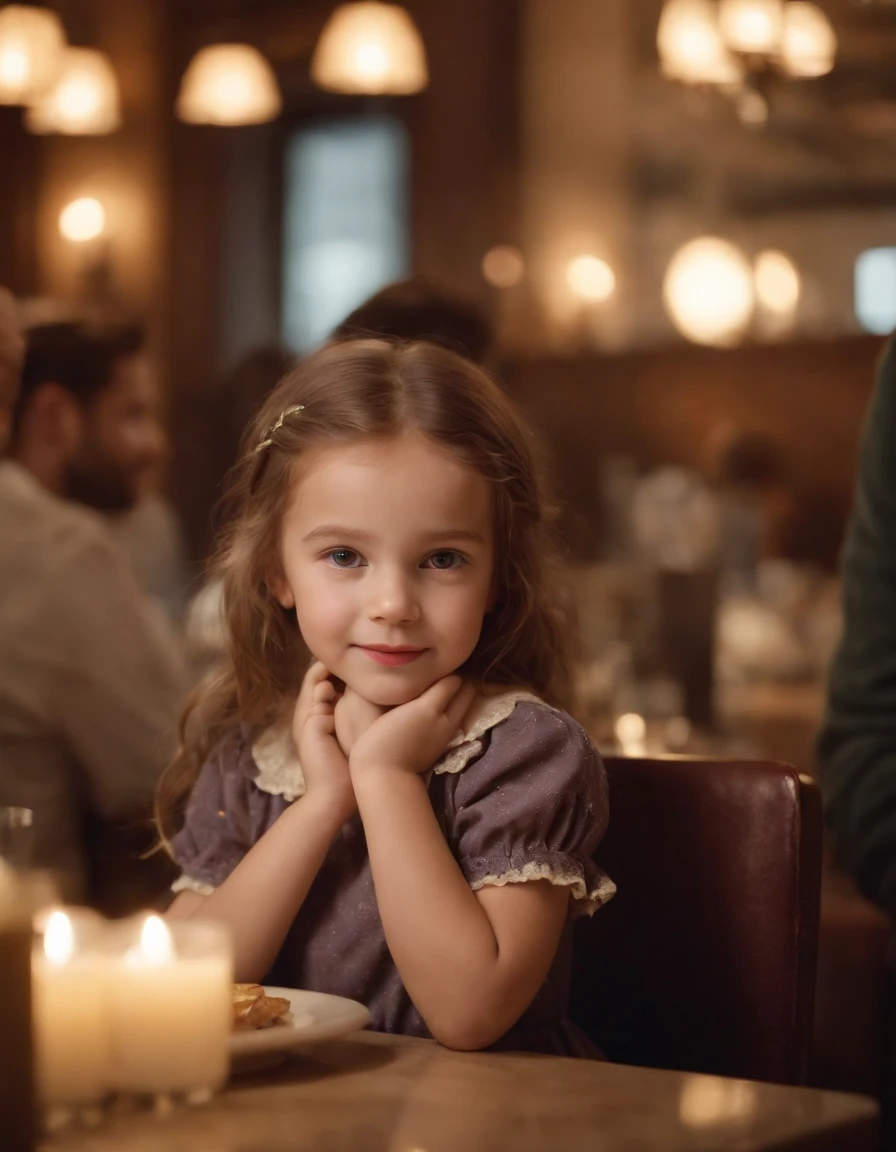 happy  girl in retro restaurant, back lighting, medium shot, high quality photo