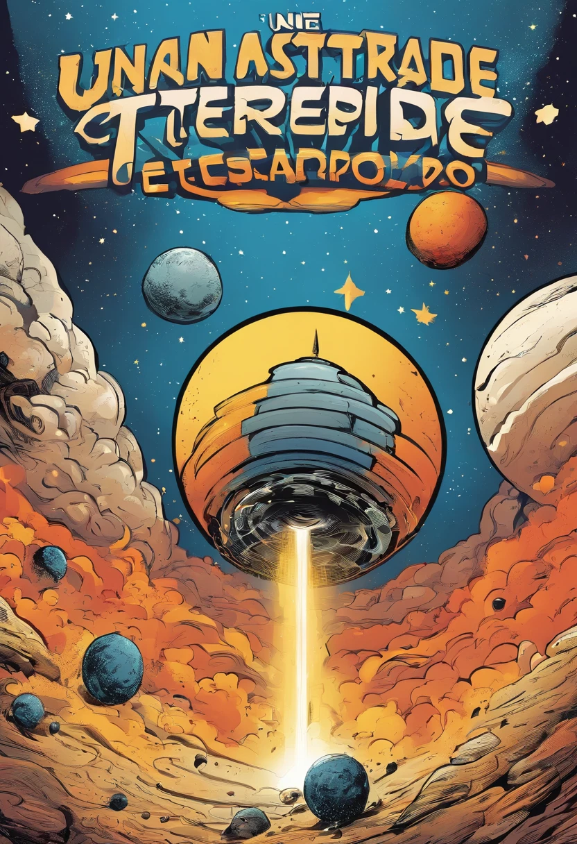 Un asteroide encadenado arrastrando una estrella, logotipo, estilo caricatura, arte abstracto