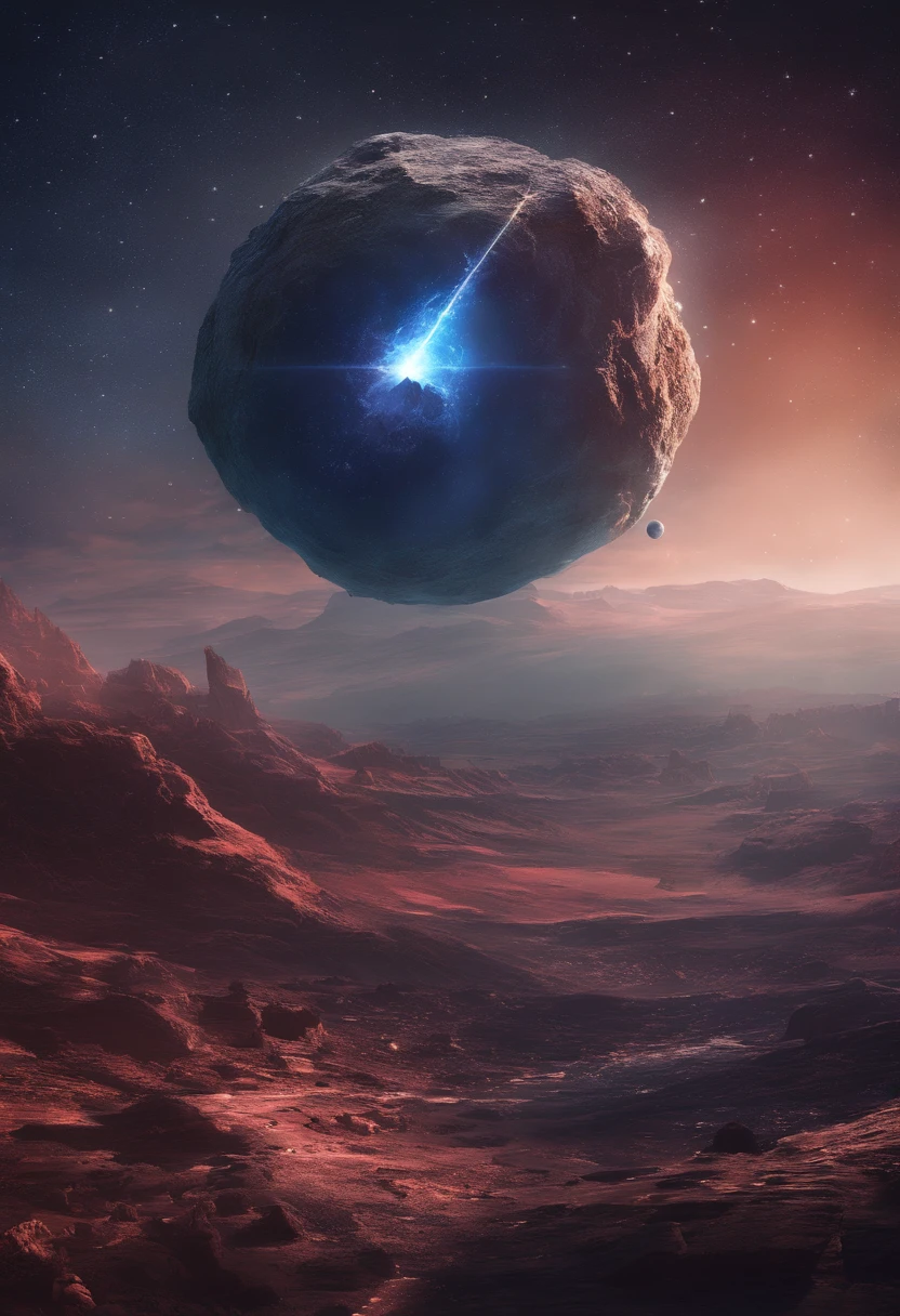 Un asteroide encadenado arrastrando una estrella, logotipo, estilo caricatura, arte abstracto